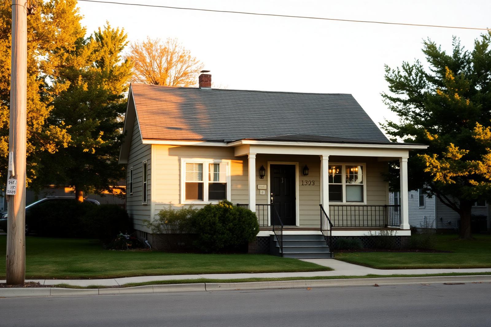 Modest Minnesota family home on a quiet residential street in late afternoon light
