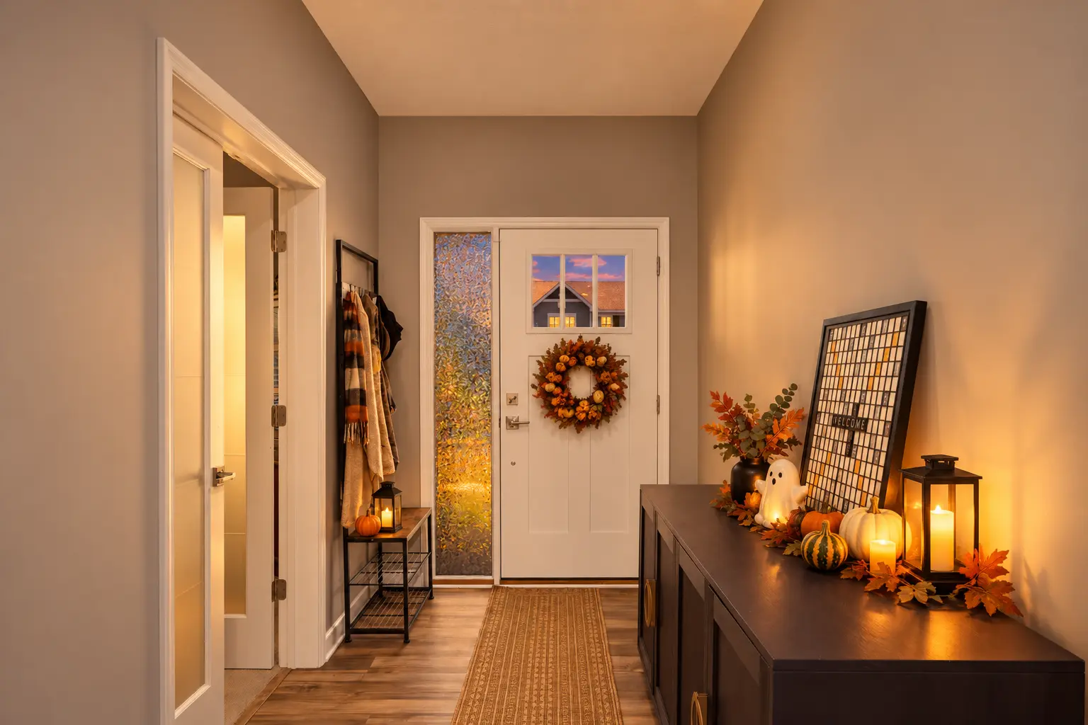 Digitally enhanced Halloween-themed interior view of 870 Spancil Hill Dr in Woodbury, Minnesota: entry foyer.