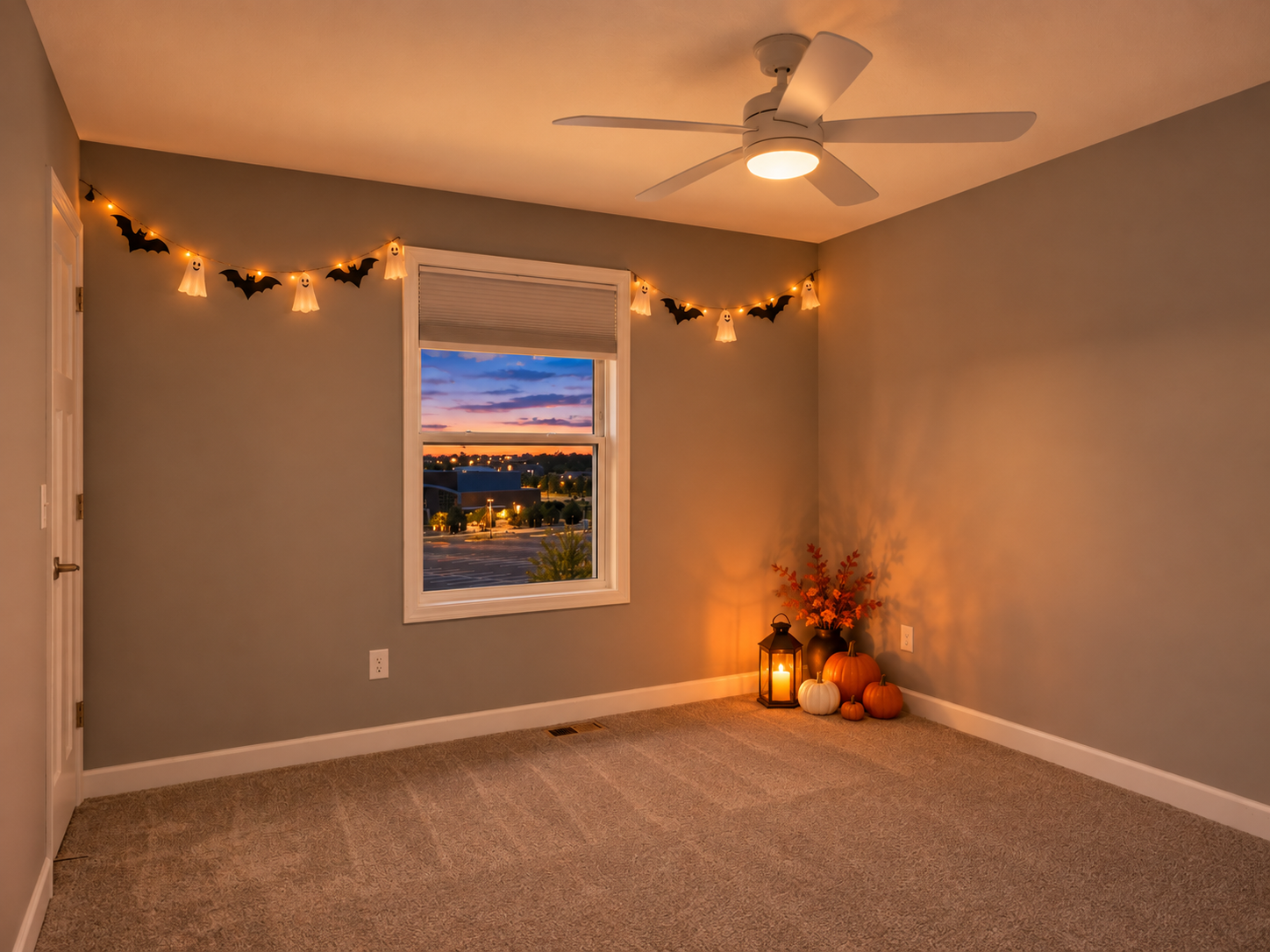 Digitally enhanced Halloween-themed interior view of 870 Spancil Hill Dr in Woodbury, Minnesota: bedroom.