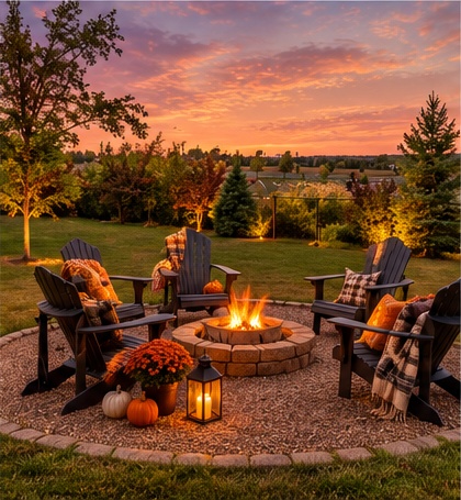 Digitally enhanced Halloween-themed exterior view of 870 Spancil Hill Dr in Woodbury, Minnesota: backyard fire pit area.