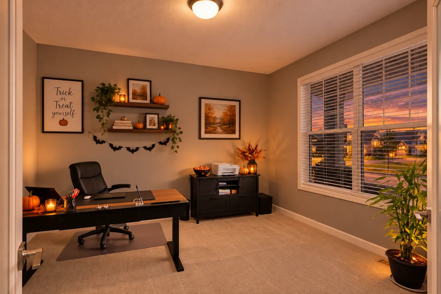 Digitally enhanced Halloween-themed interior view of 870 Spancil Hill Dr in Woodbury, Minnesota: main-level office.