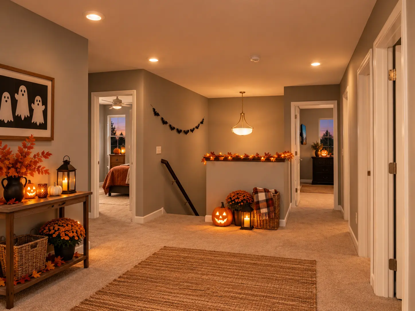 Digitally enhanced Halloween-themed interior view of 870 Spancil Hill Dr in Woodbury, Minnesota: upstairs landing.