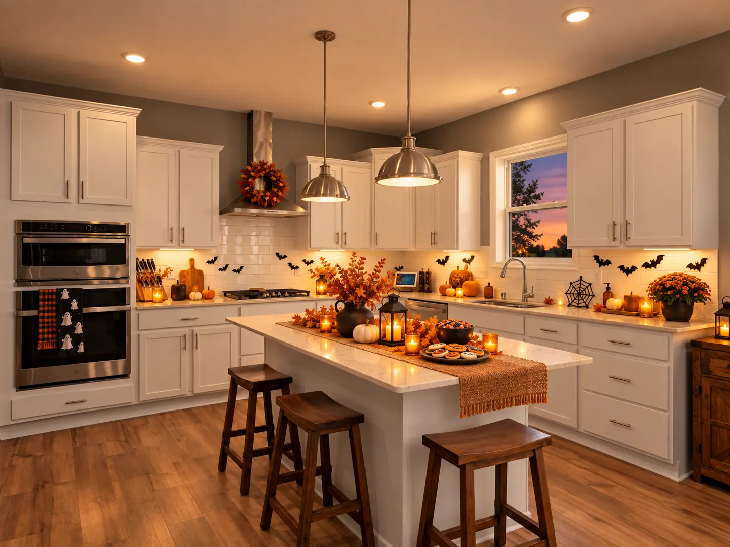 Digitally enhanced Halloween-themed interior view of 870 Spancil Hill Dr in Woodbury, Minnesota: kitchen island.