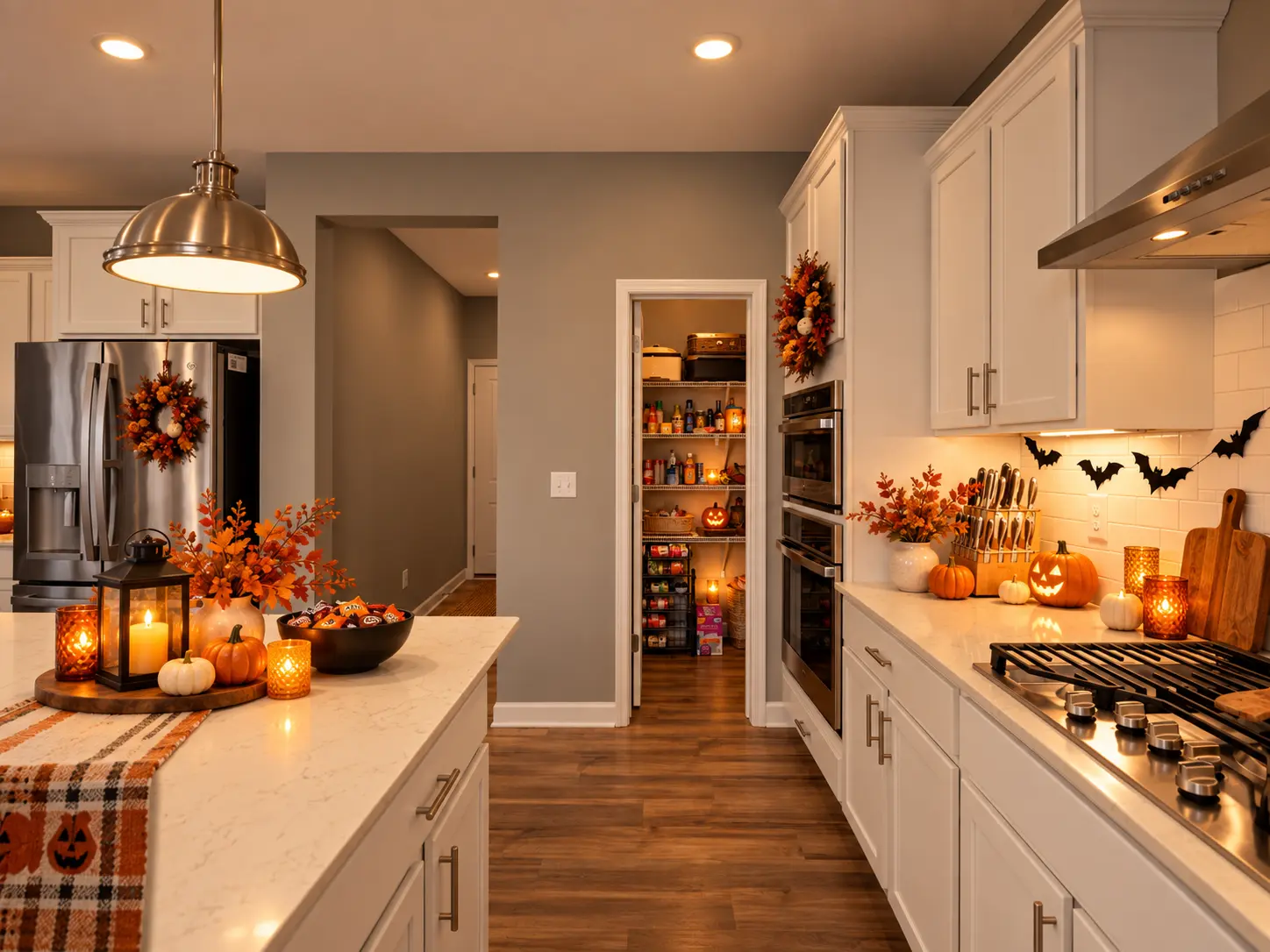 Digitally enhanced Halloween-themed interior view of 870 Spancil Hill Dr in Woodbury, Minnesota: kitchen and pantry.