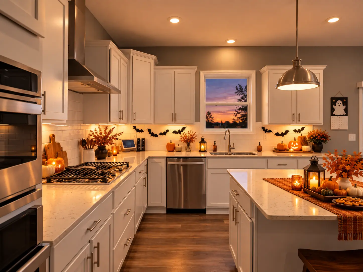 Digitally enhanced Halloween-themed interior view of 870 Spancil Hill Dr in Woodbury, Minnesota: kitchen cooktop.