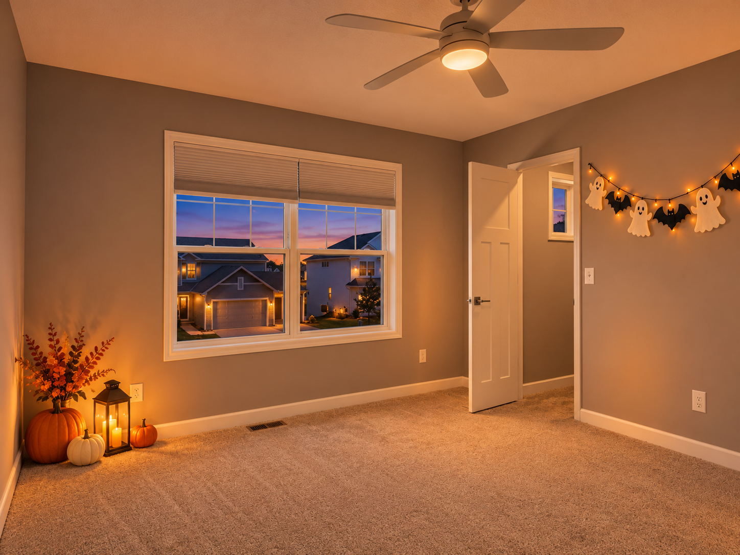 Digitally enhanced Halloween-themed interior view of 870 Spancil Hill Dr in Woodbury, Minnesota: bedroom.
