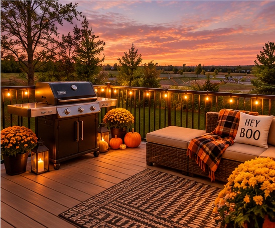 Digitally enhanced Halloween-themed exterior view of 870 Spancil Hill Dr in Woodbury, Minnesota: composite deck.