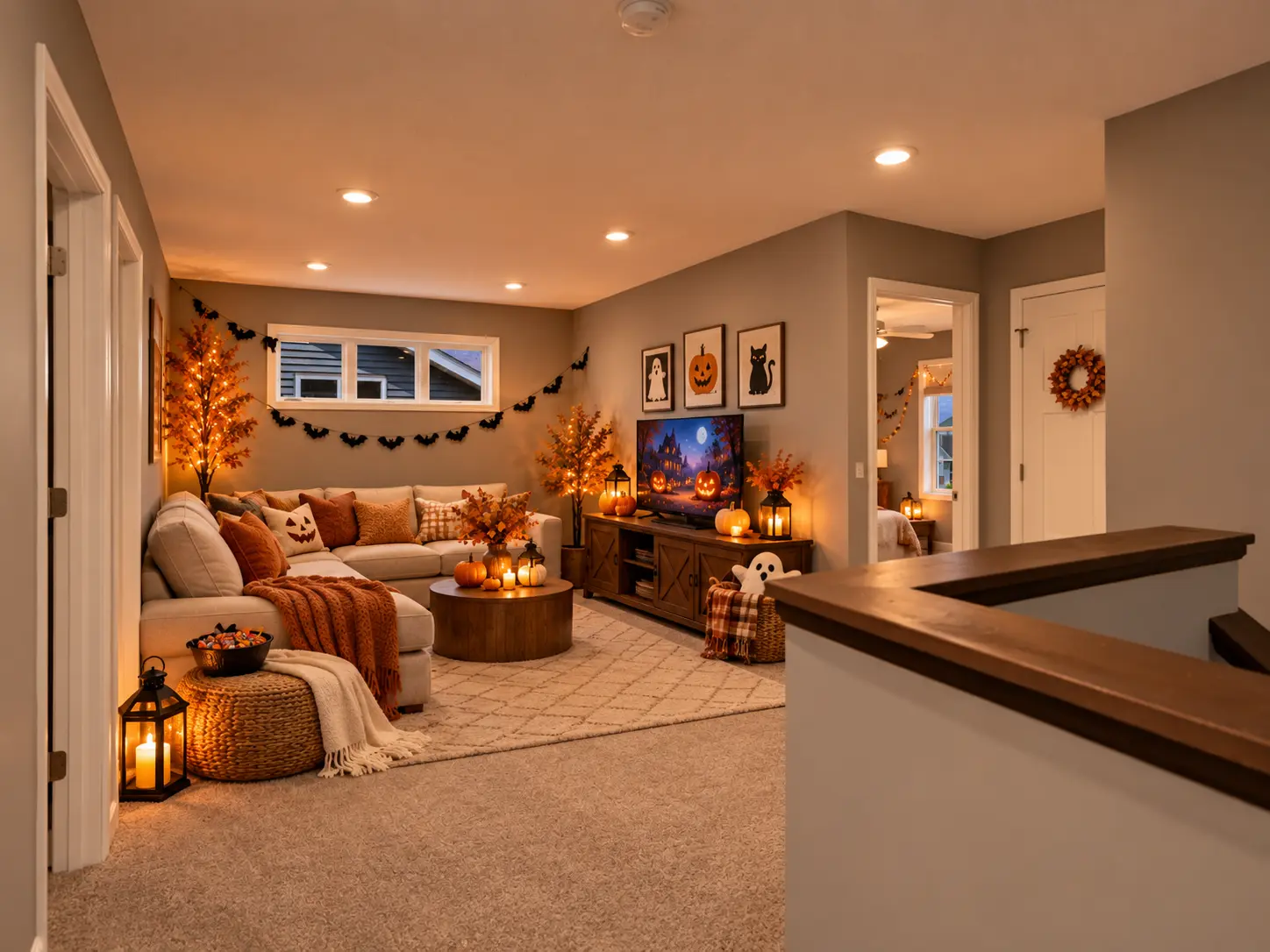 Digitally enhanced Halloween-themed interior view of 870 Spancil Hill Dr in Woodbury, Minnesota: lower level.