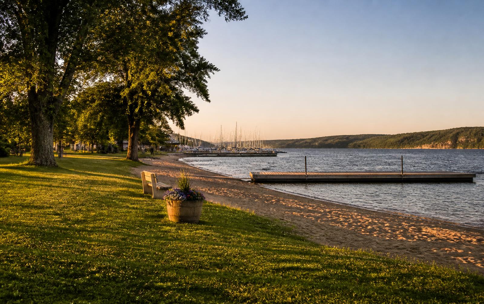 Lakeside Park in Bayport, Minnesota, with a public beach and dock along the St. Croix River