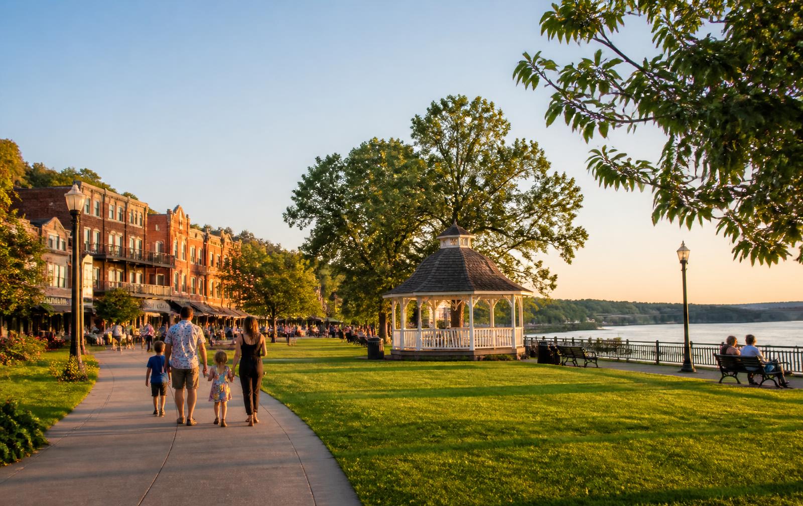 Lowell Park and the St. Croix riverfront along historic downtown Stillwater, Minnesota